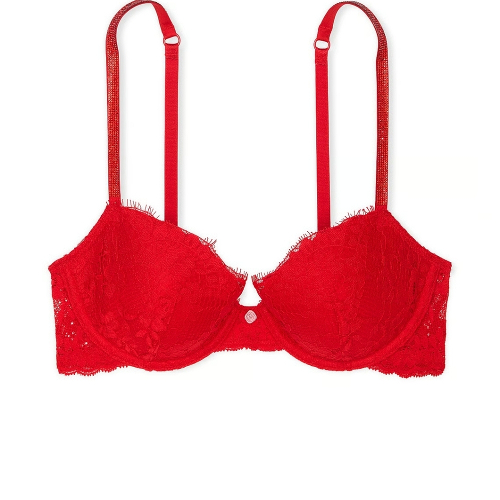 Dream Angels Bright Vermillion Twinkle Strap Lace Classic-Coverage Demi Bra 38c